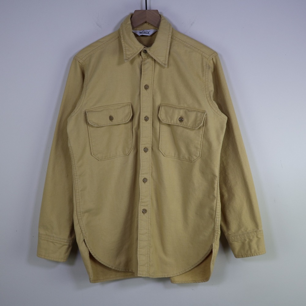 Vintage Woolrich Chamois Cloth Flannel Shirt Size M Workwear Mustard Yellow